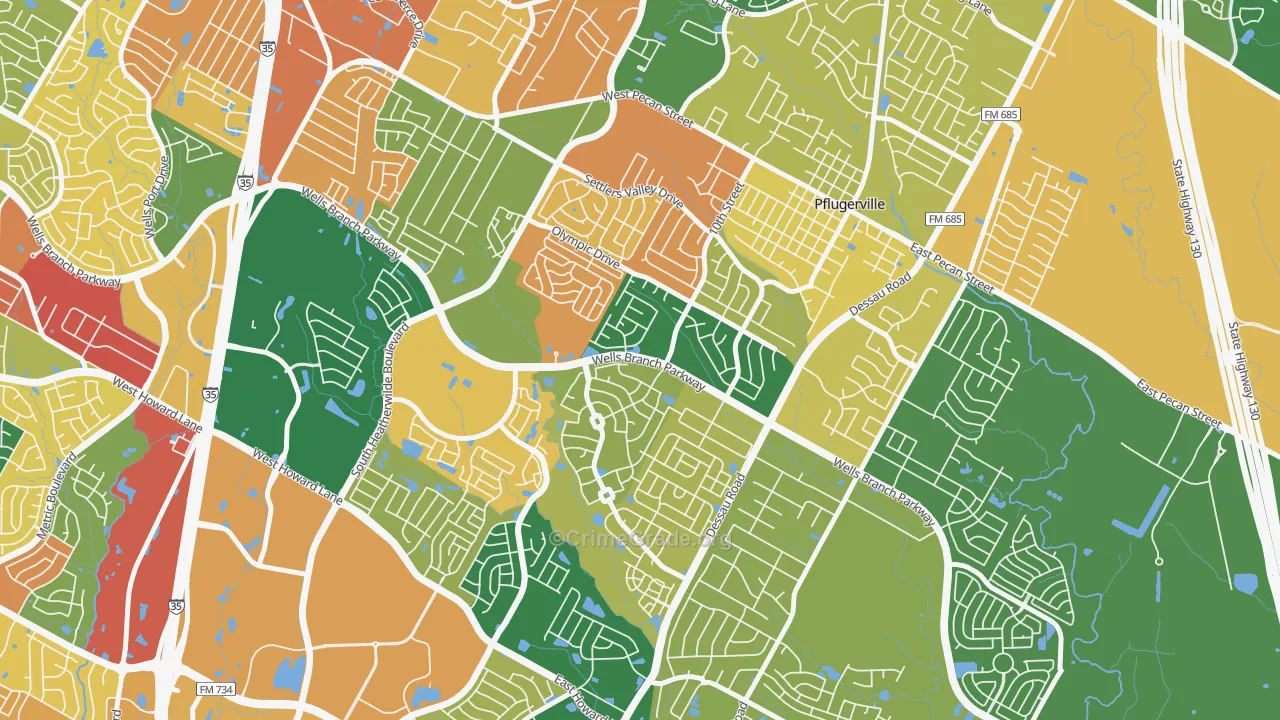 Mountain Creek, Pflugerville, TX Map of Robbery Rates