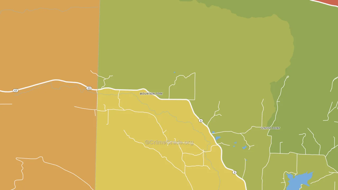 Mountain Fork, AR Map of Robbery Rates