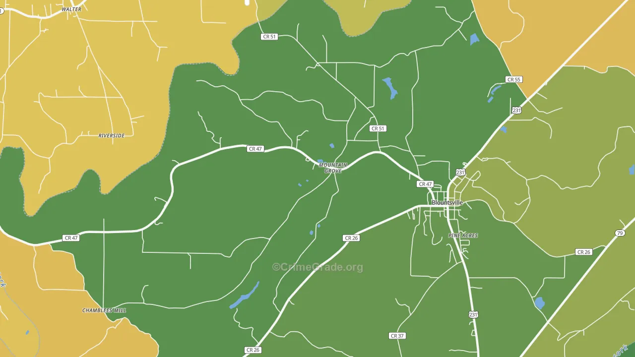 Mountain Grove, AL Map of Robbery Rates