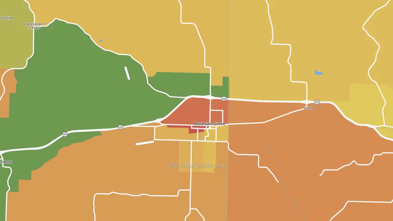 Mountain Grove, MO Map of Robbery Rates