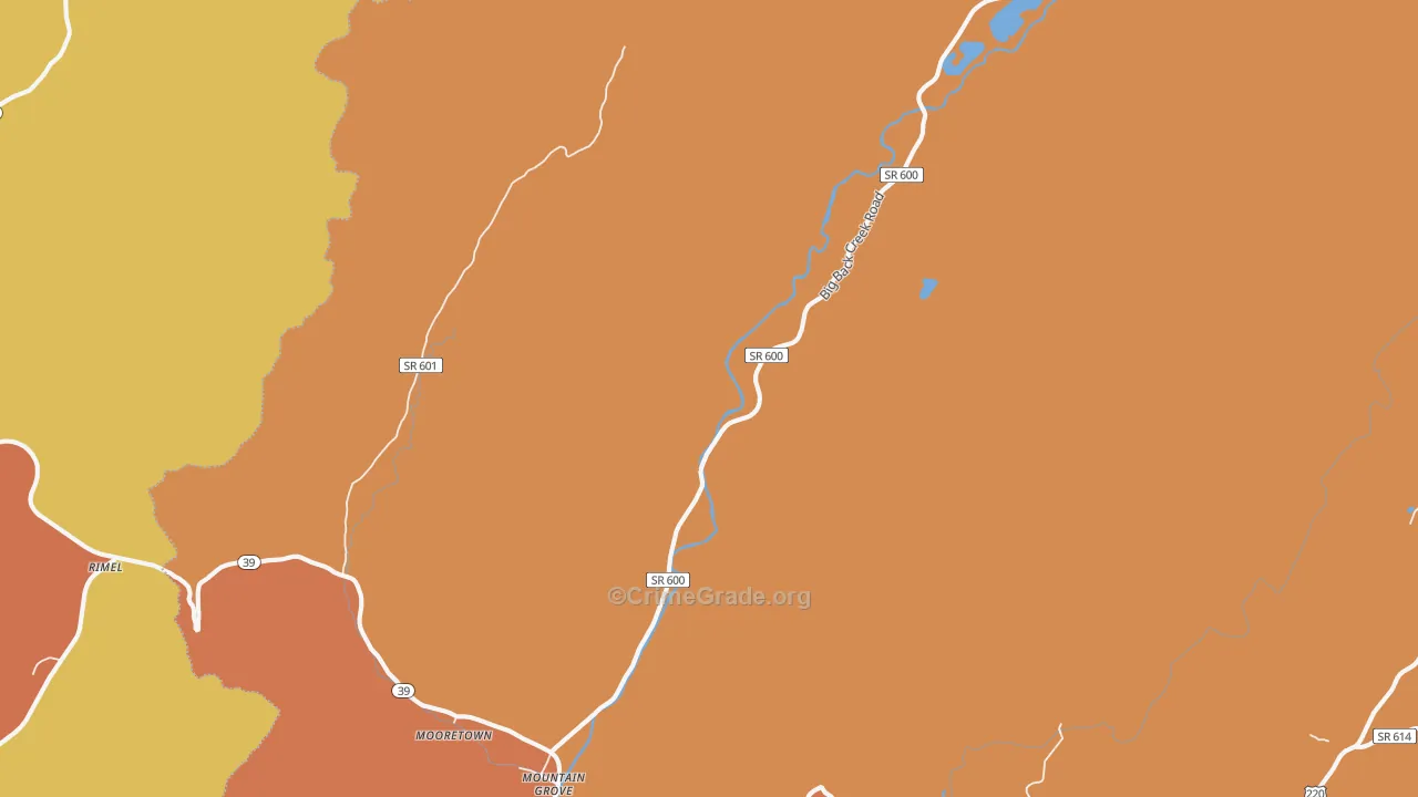 Mountain Grove, VA Map of Robbery Rates