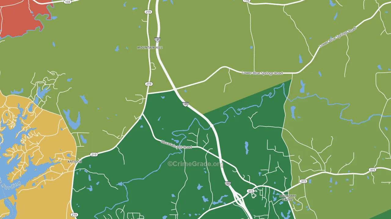 Mountain Hill, GA Map of Robbery Rates