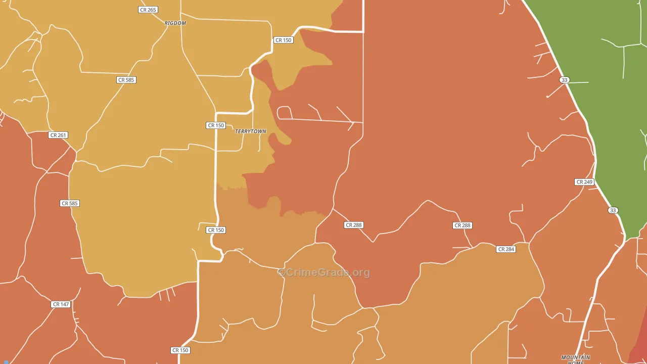 Mountain Home, AL Map of Robbery Rates