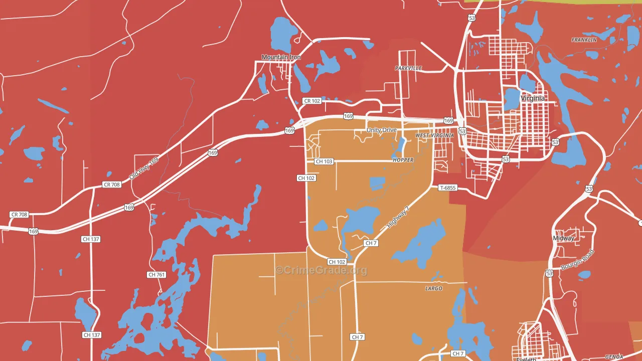Mountain Iron, MN Map of Robbery Rates