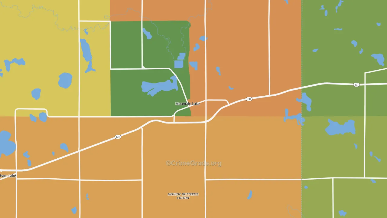 Mountain Lake, MN Map of Robbery Rates