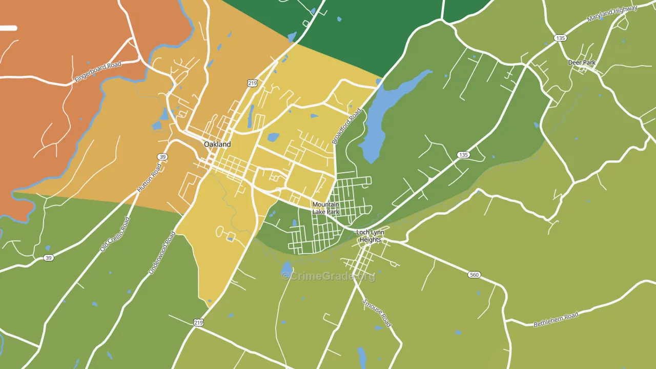 Mountain Lake Park, MD Map of Robbery Rates