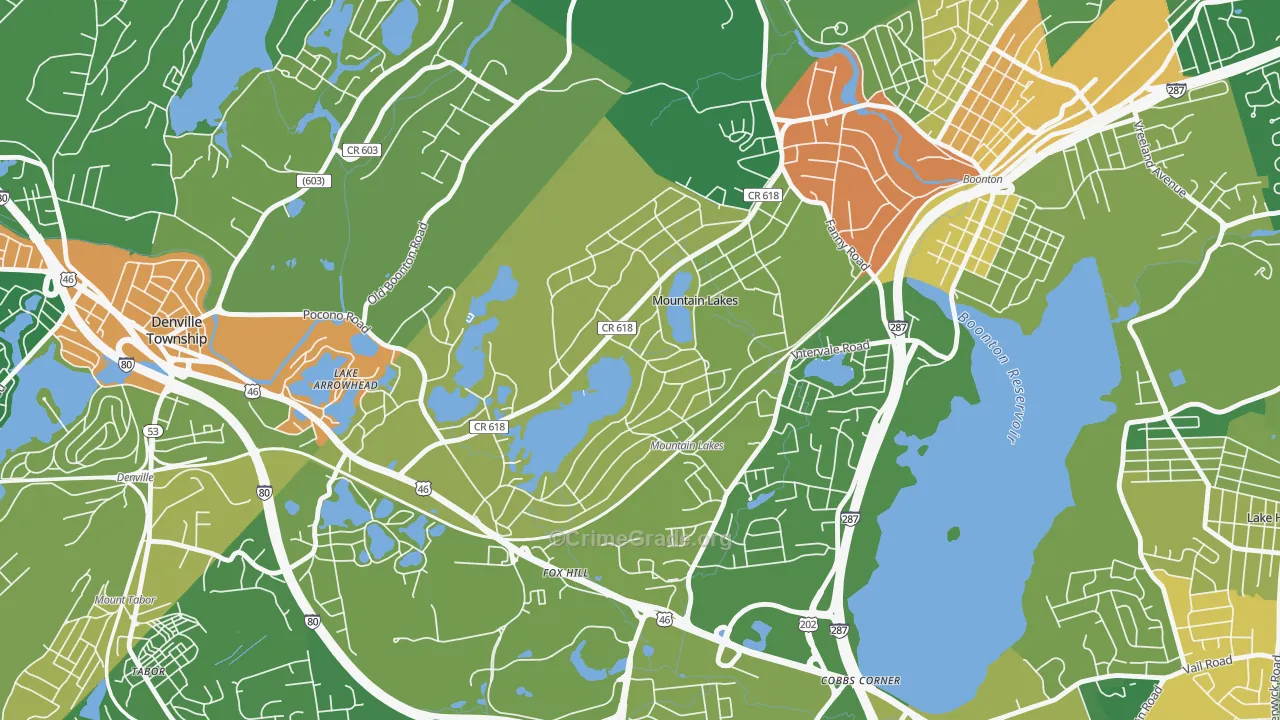 Mountain Lakes, NJ Map of Robbery Rates