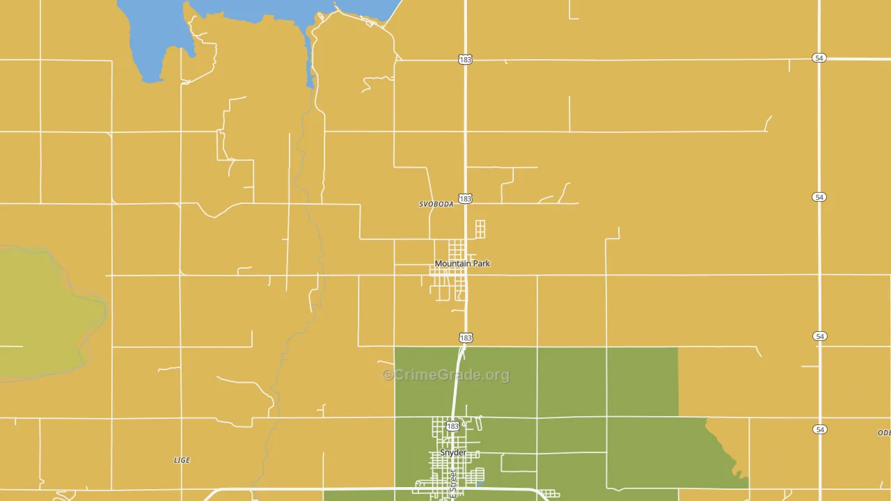 Mountain Park, OK Map of Robbery Rates