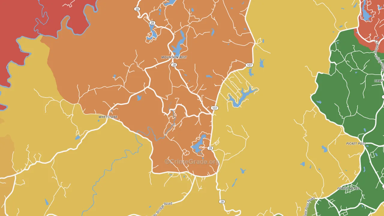 Mountain Rest, SC Map of Robbery Rates
