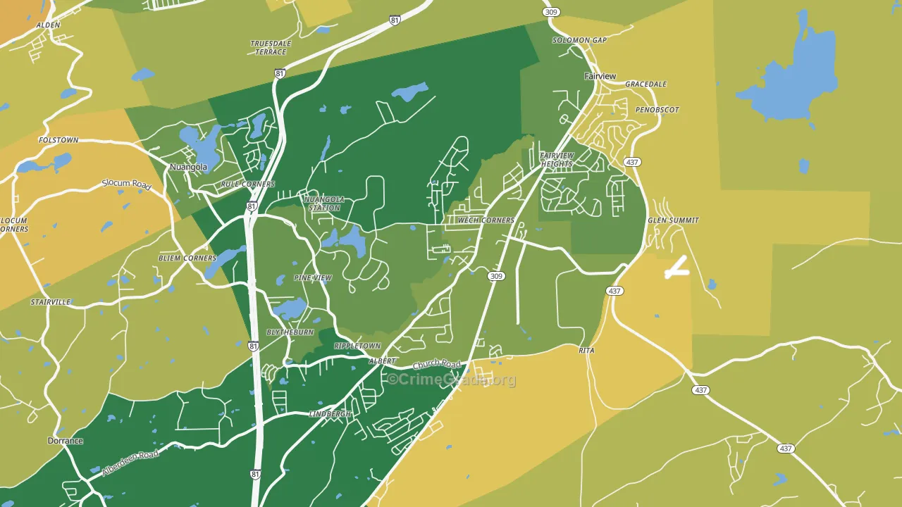 Mountain Top, PA Map of Robbery Rates