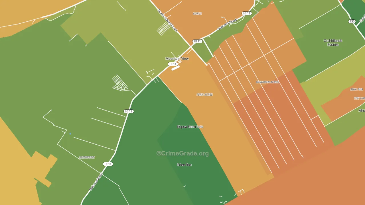 Mountain View, HI Map of Robbery Rates