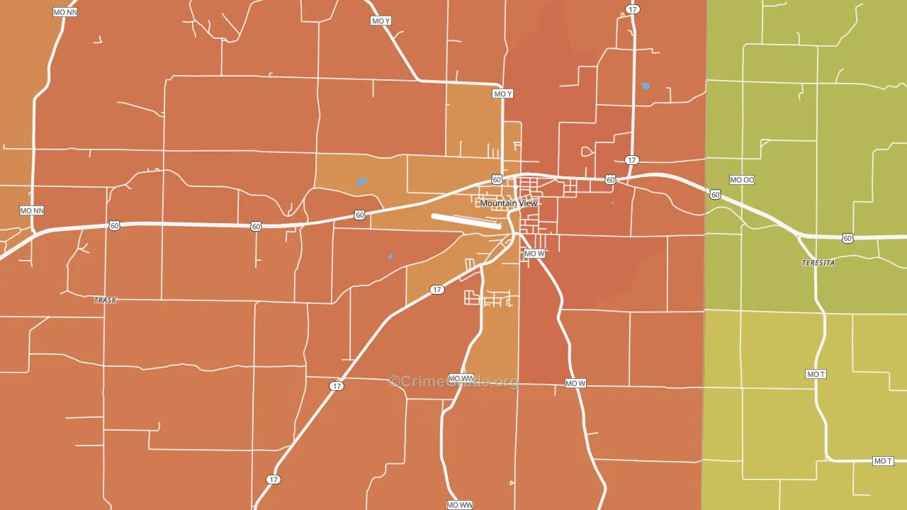 Mountain View, MO Map of Robbery Rates