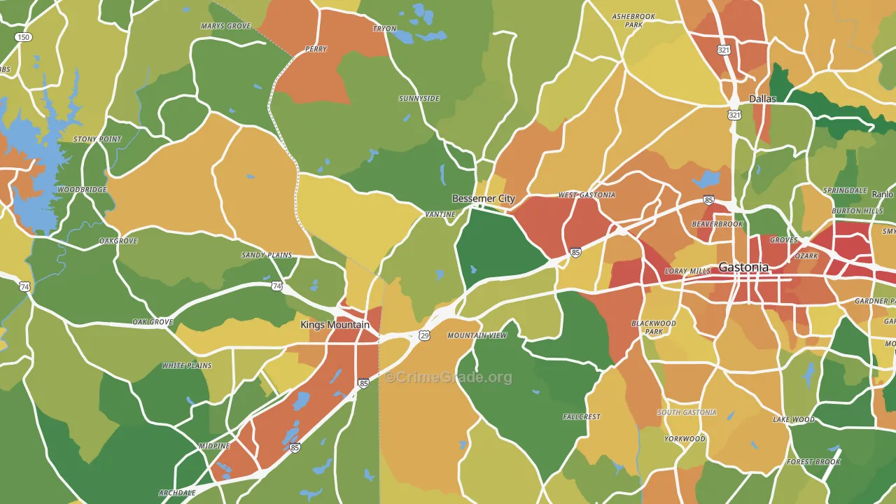 Mountain View, NC Map of Robbery Rates