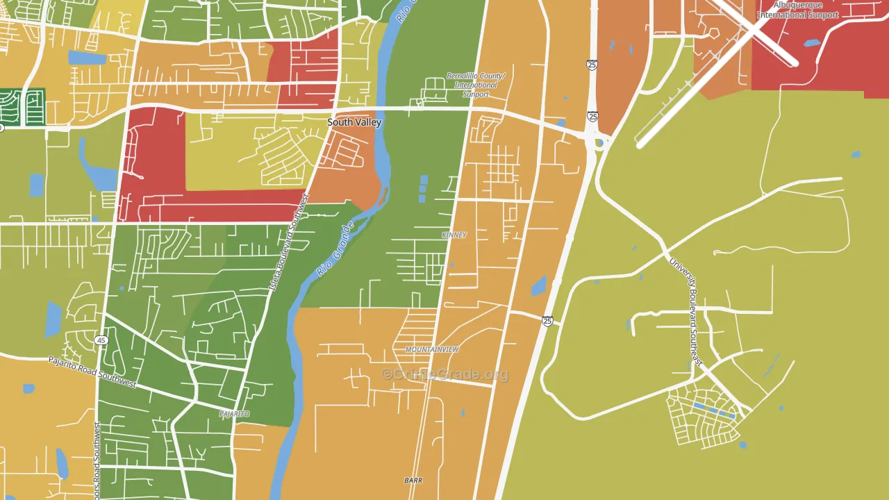 Mountain View, South Valley, NM Map of Robbery Rates