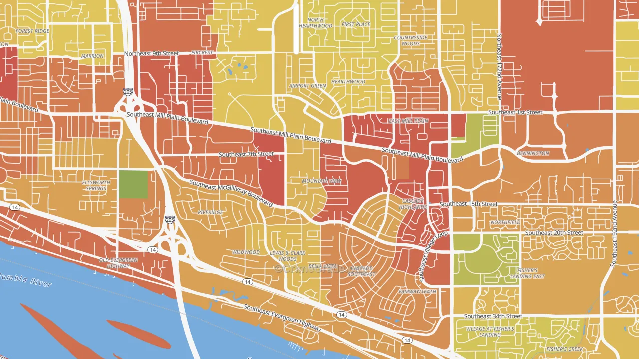 Mountain View, Vancouver, WA Map of Robbery Rates