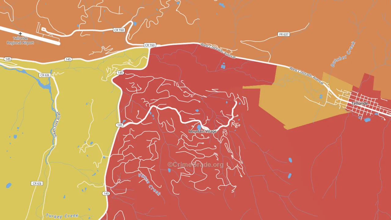 Mountain Village, CO Map of Robbery Rates