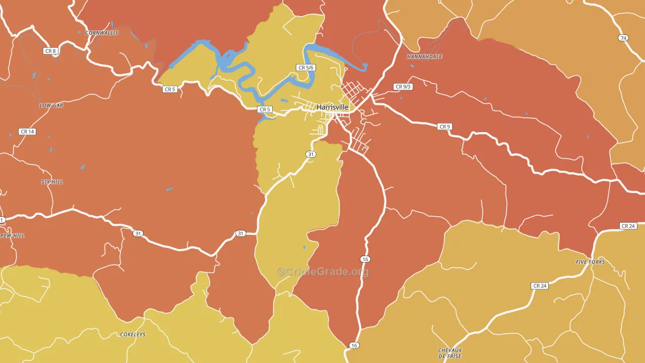 Mountain, WV Map of Robbery Rates