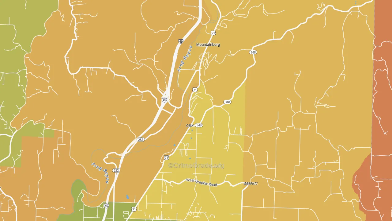 Mountainburg, AR Map of Robbery Rates