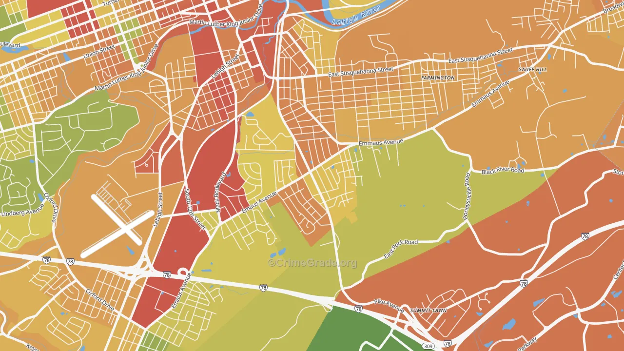 Mountainville, Allentown, PA Map of Robbery Rates