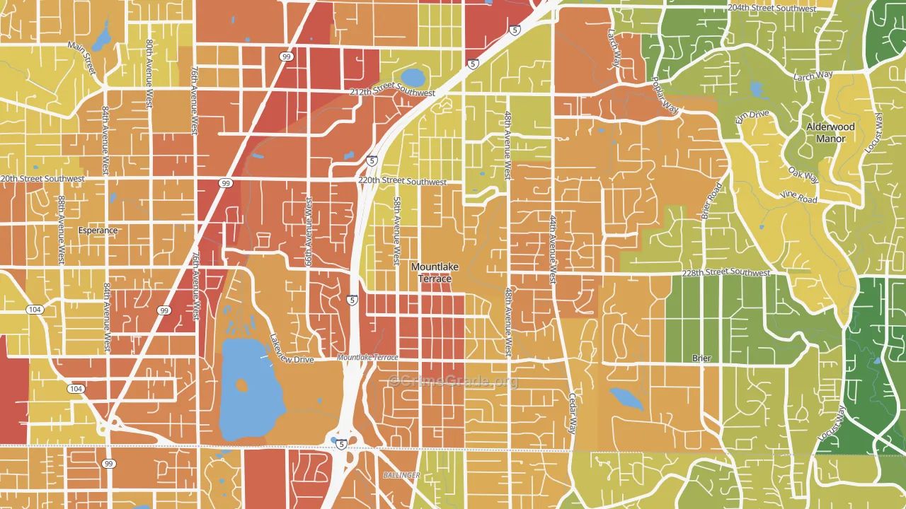 Mountlake Terrace, WA Map of Robbery Rates