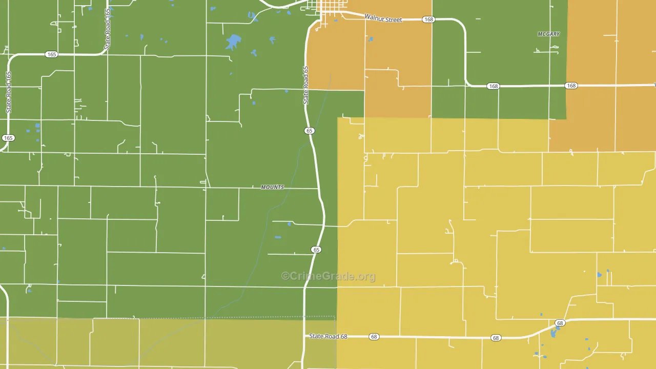 Mounts, IN Map of Robbery Rates