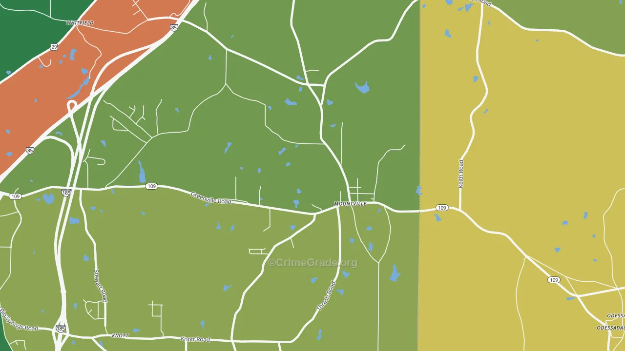 Mountville, GA Map of Robbery Rates