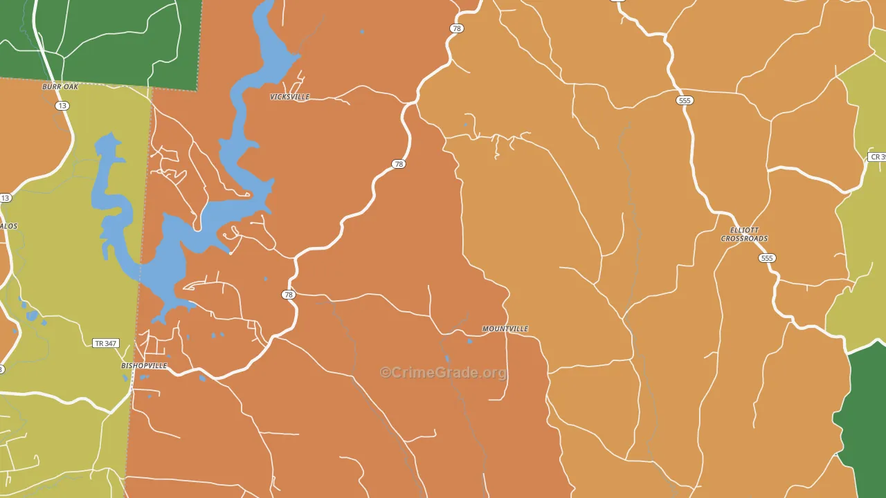 Mountville, OH Map of Robbery Rates