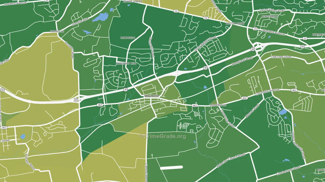 Mountville, PA Map of Robbery Rates