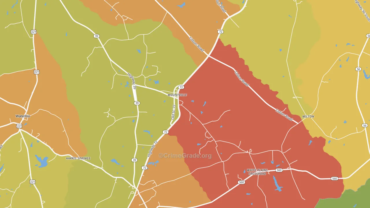 Mountville, SC Map of Robbery Rates