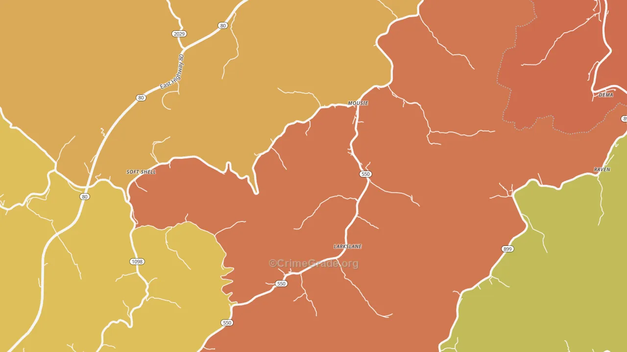 Mousie, KY Map of Robbery Rates
