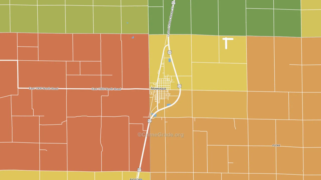 Moweaqua, IL Map of Robbery Rates