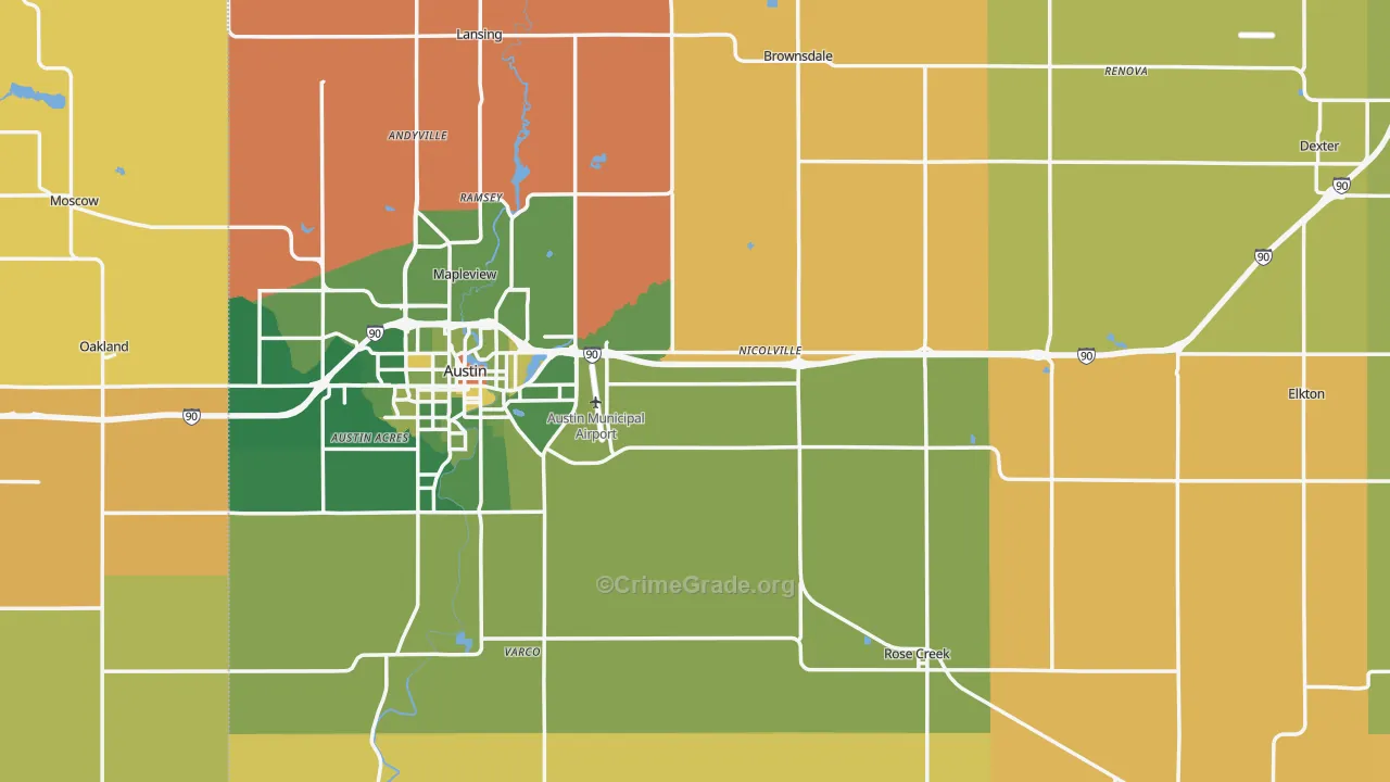 Mower County, MN Map of Robbery Rates