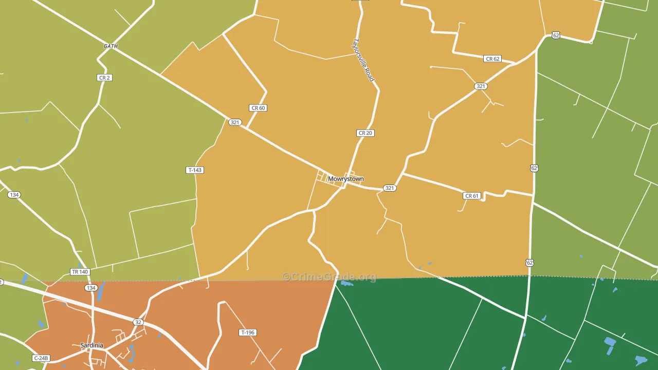 Mowrystown, OH Map of Robbery Rates