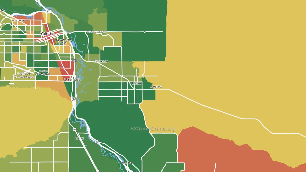 Moxee, WA Map of Robbery Rates