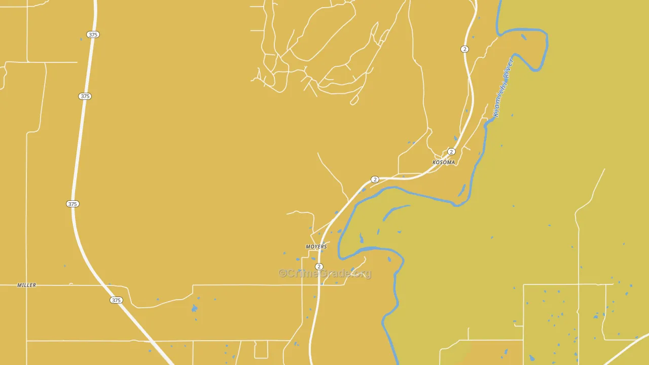 Moyers, OK Map of Robbery Rates