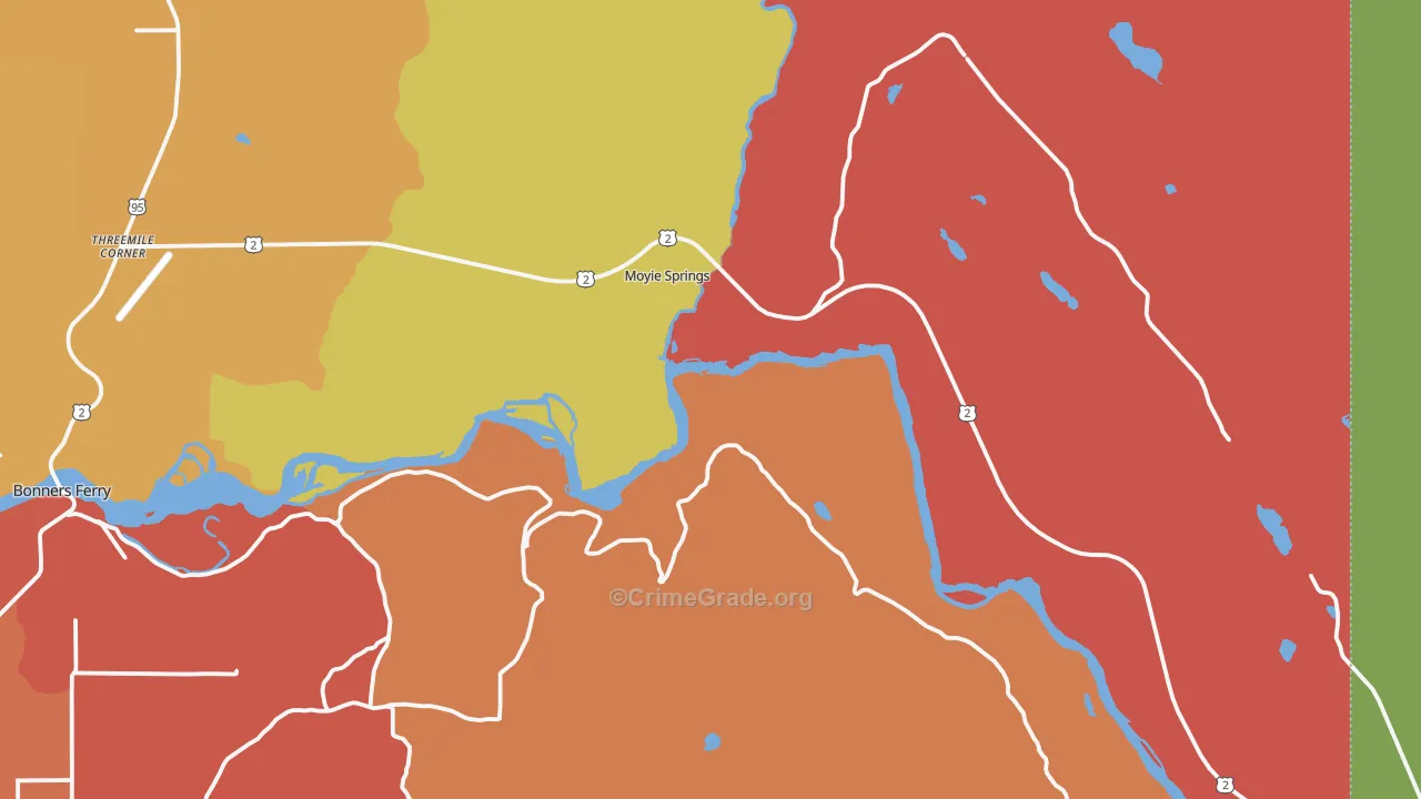 Moyie Springs, ID Map of Robbery Rates