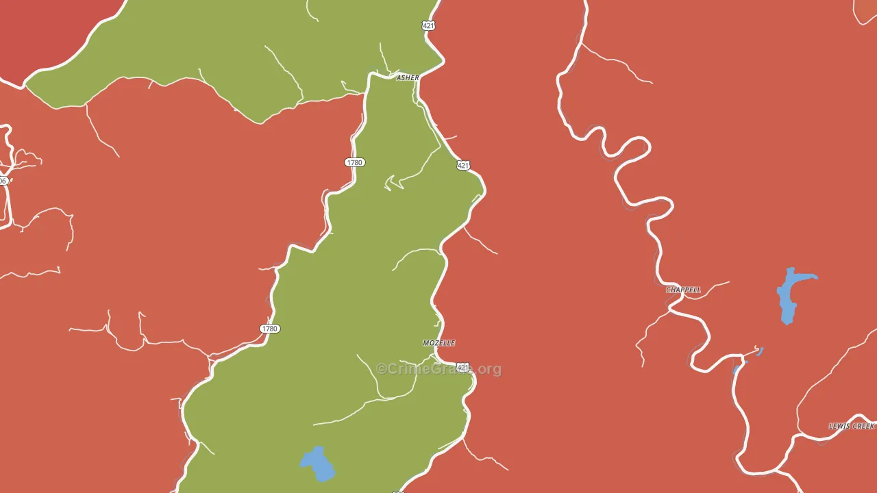 Mozelle, KY Map of Robbery Rates