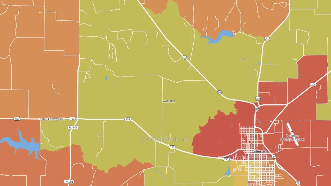 Mozelle, TX Map of Robbery Rates