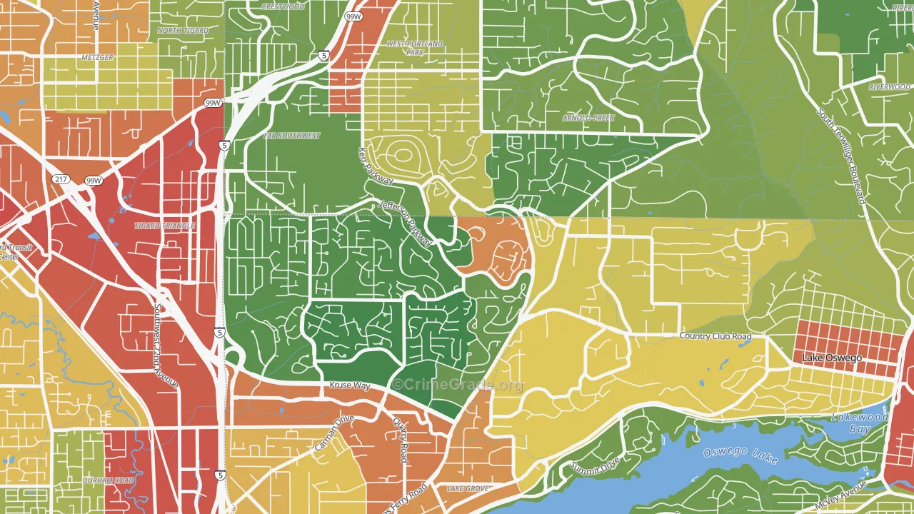 Mt. Park, Lake Oswego, OR Map of Robbery Rates