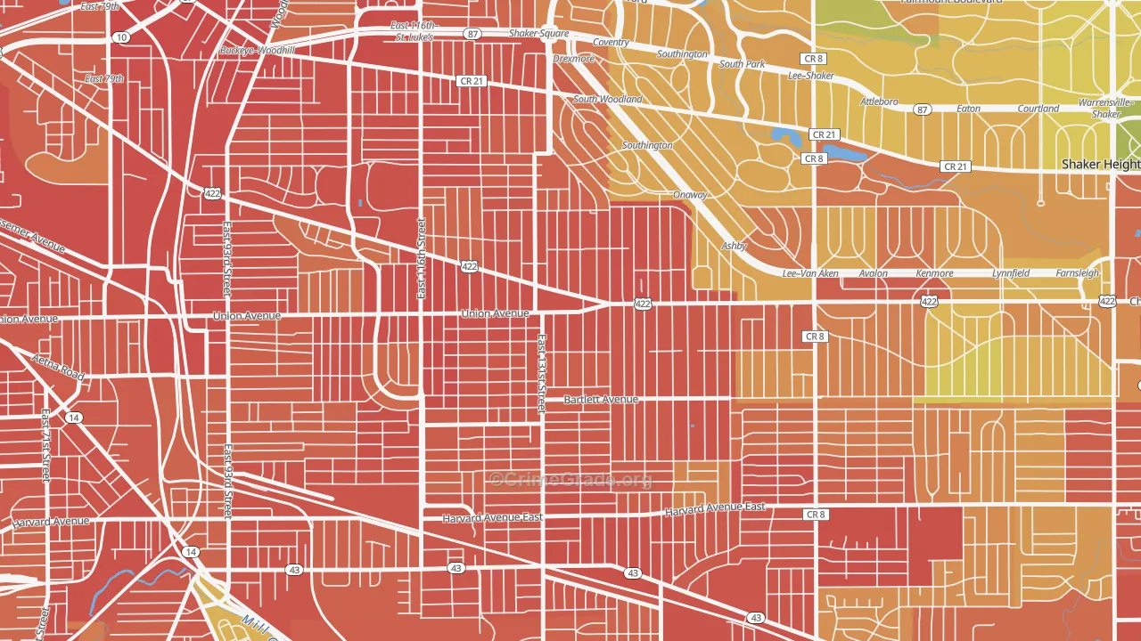 Mt Pleasant, Cleveland, OH Map of Robbery Rates