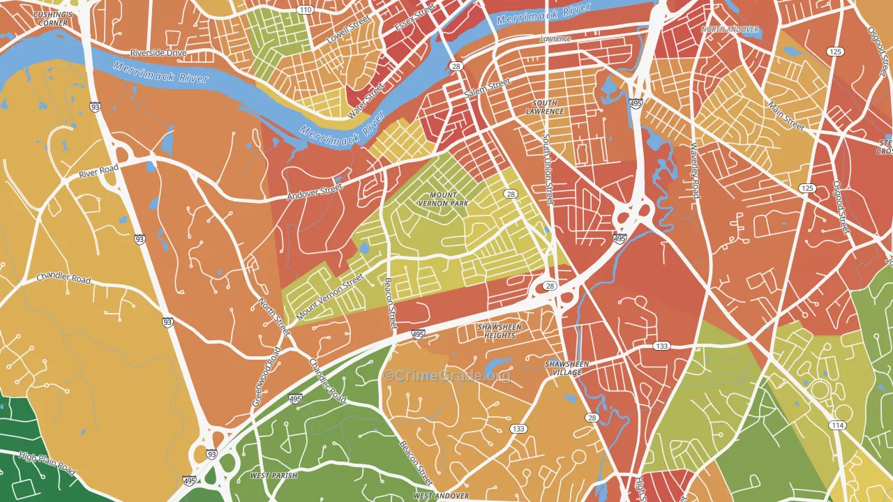 Mt Vernon Park, Lawrence, MA Map of Robbery Rates