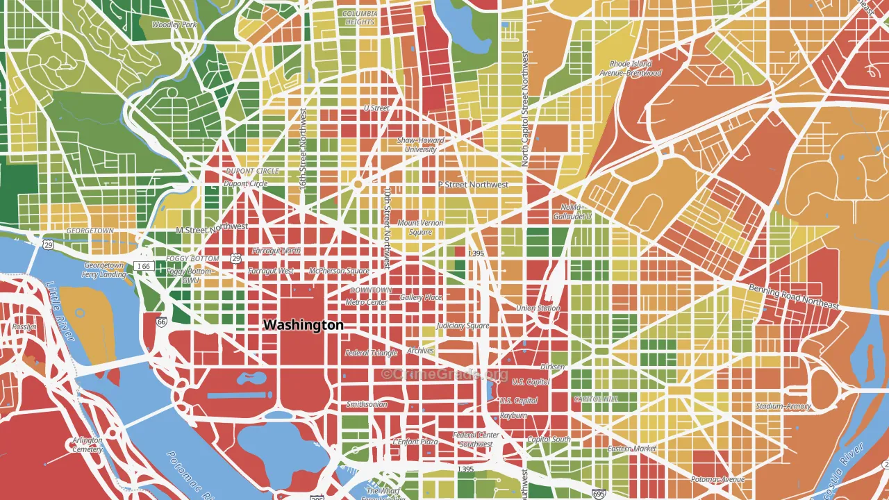 Mt Vernon Square, Washington, DC Map of Robbery Rates