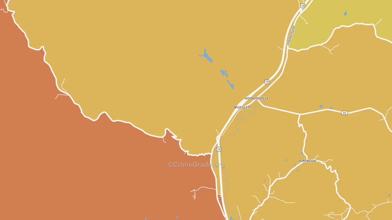 Muddlety, WV Map of Robbery Rates