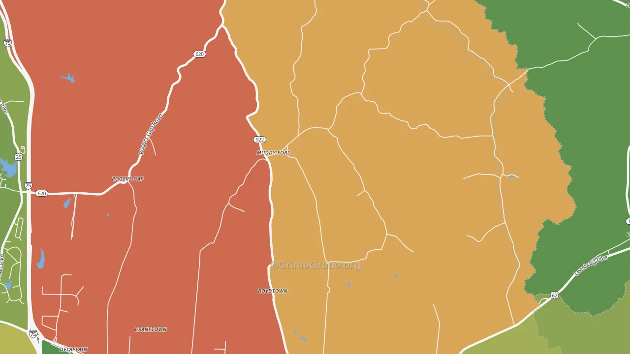 Muddy Ford, KY Map of Robbery Rates
