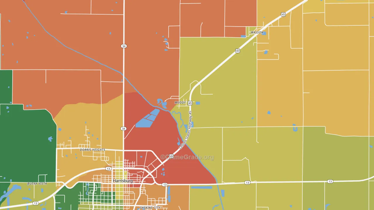 Muddy, IL Map of Robbery Rates