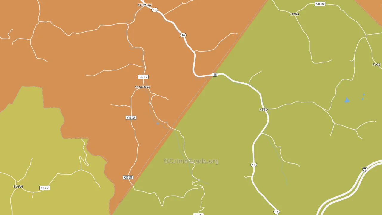Mudfork, WV Map of Robbery Rates