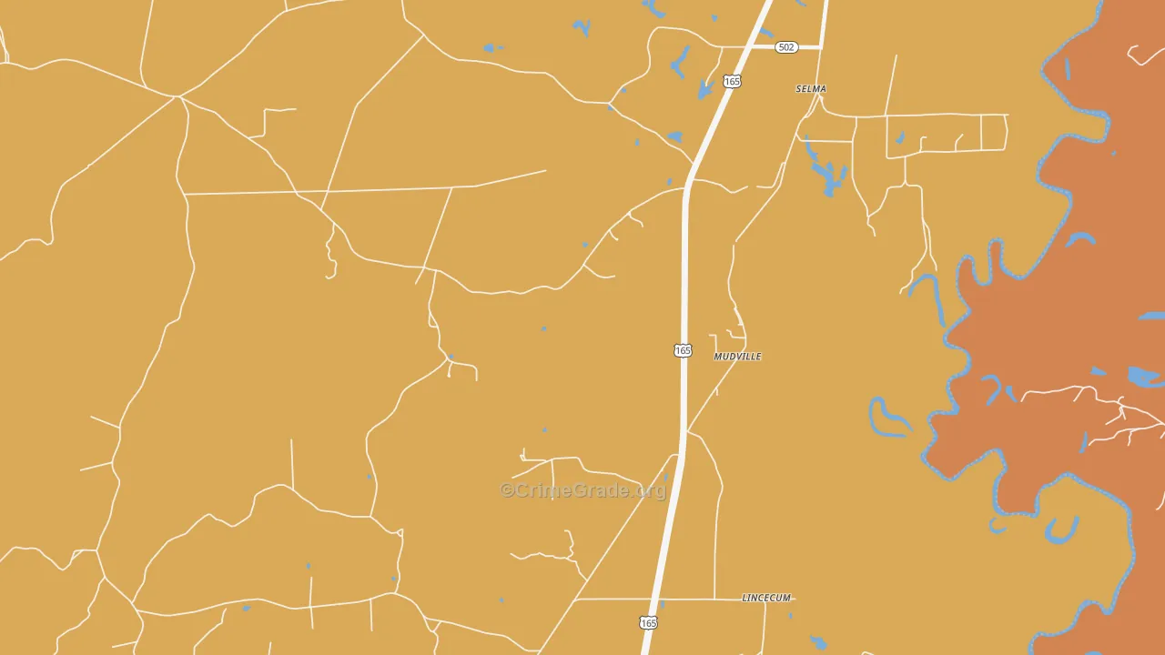 Mudville, LA Map of Robbery Rates