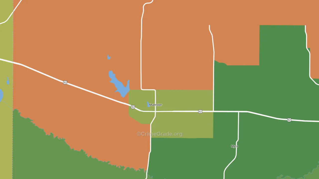 Muenster, TX Map of Robbery Rates