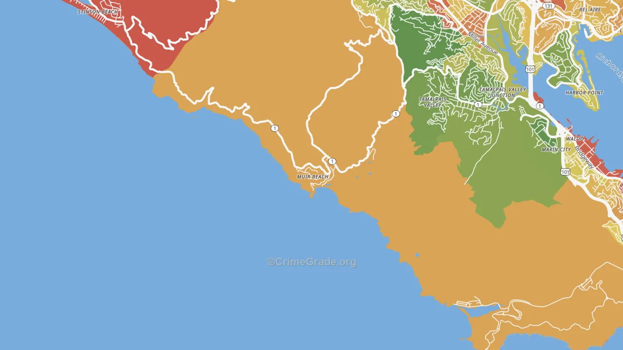 Muir Beach, CA Map of Robbery Rates