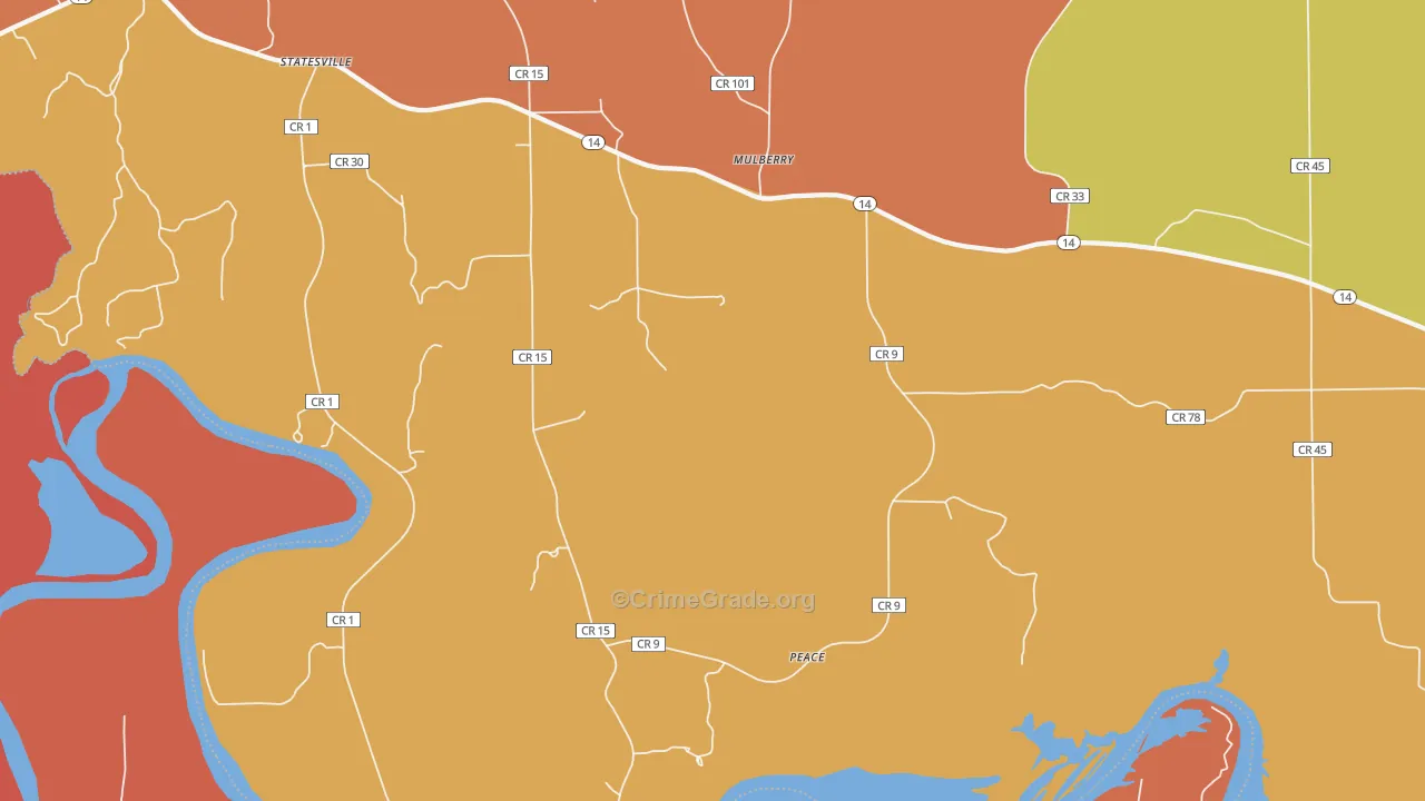 Mulberry, AL Map of Robbery Rates